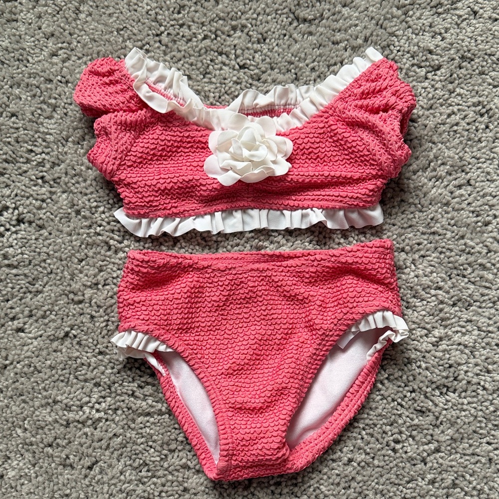 Janie and Jack Coral and White Textured Swimsuit